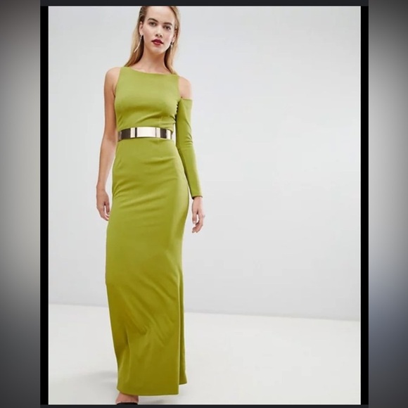 Forever unique One-Shoulder Green Maxi Dress - Picture 1 of 9